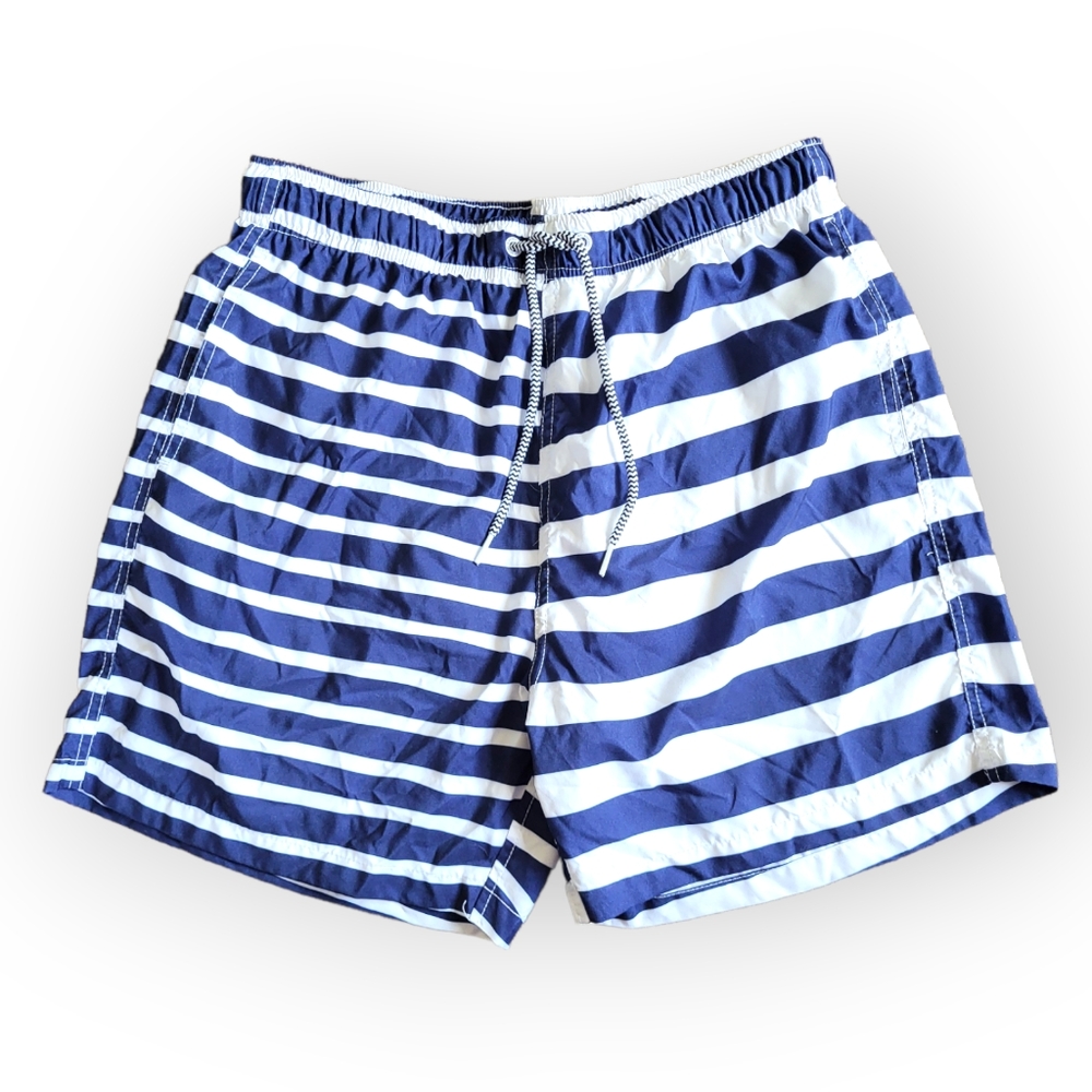 Boardies Blue White Stripe Swim Trunks Brief Lined Large